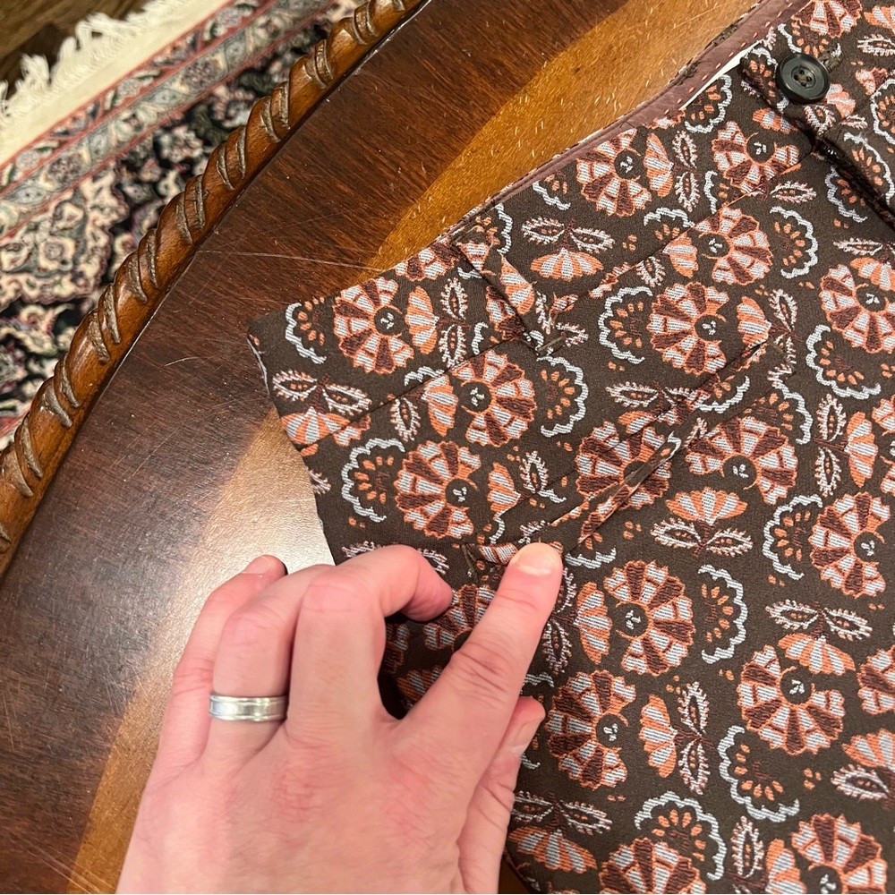 Anthropologie The Essential Slim Floral Jacquard Ankle Length Pant 10 Brown - Picture 8 of 16